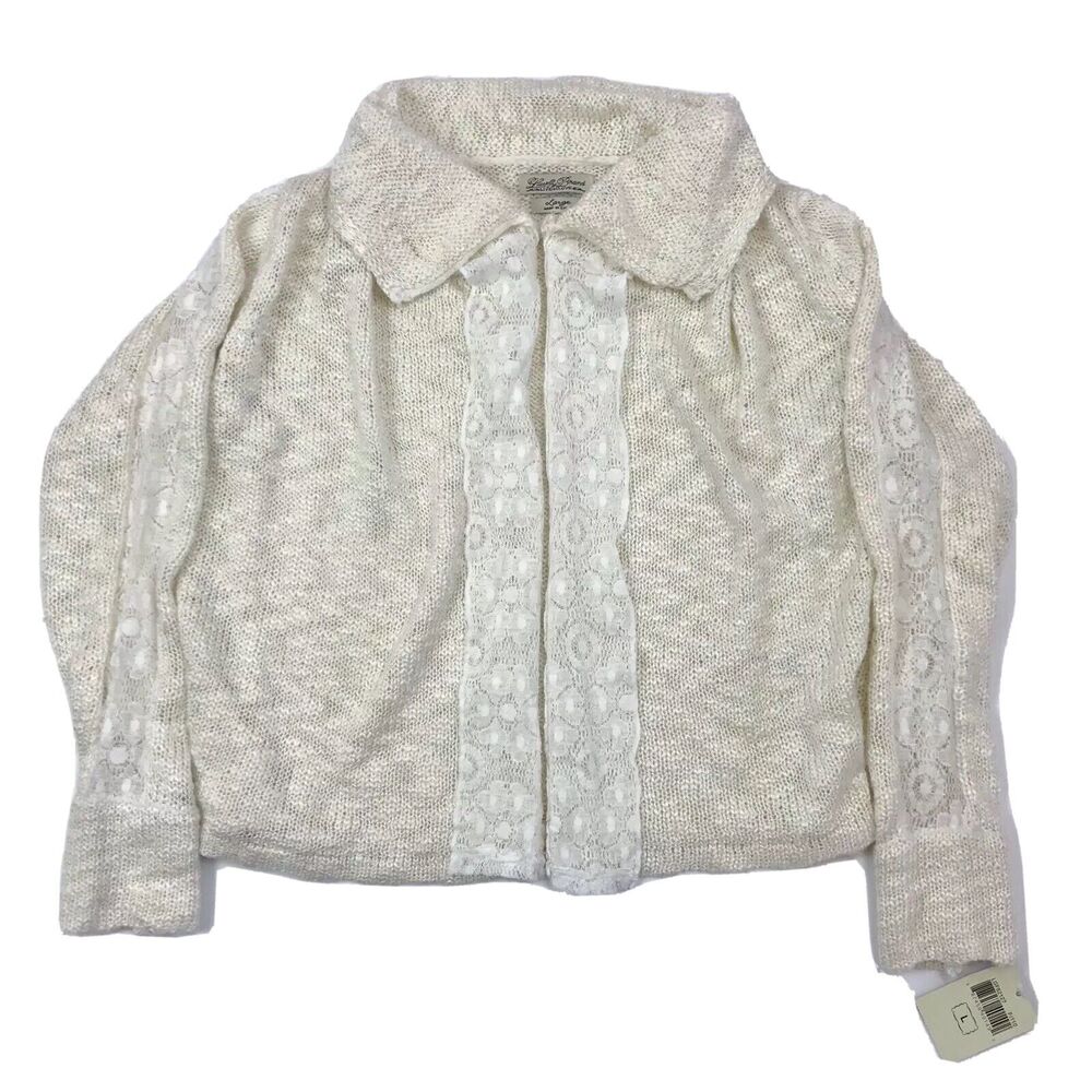 Lucky Brand Ivory Cardigan Sweater Lace Detail Big Girl's Size Large NWT